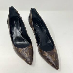 Louis Vuitton Brown LV Monogram Canvas and Patent Leather Cherie Pumps Size 38